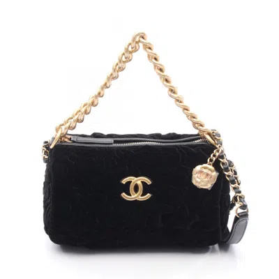 Pre-owned Chanel Leather Velvet Shoulder Bag () In Black