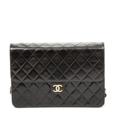 Pre-owned Chanel Leather Vintage Push Lock Straight Flap In Black