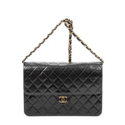 Pre-owned Chanel Leather Vintage Push Lock Straight Flap In Black