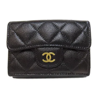 Pre-owned Chanel Leather Wallet (bi-fold) () In Black