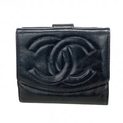 Pre-owned Chanel Leather Wallet (bi-fold) () In Black