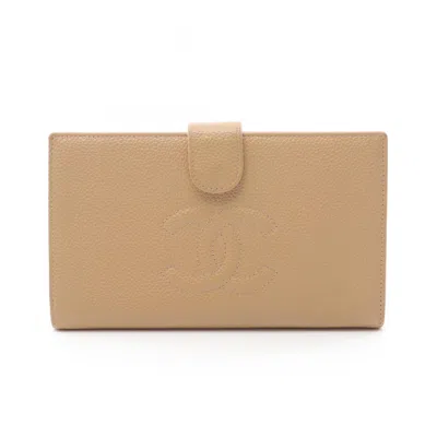 Pre-owned Chanel Leather Wallet (bi-fold) () In Sand