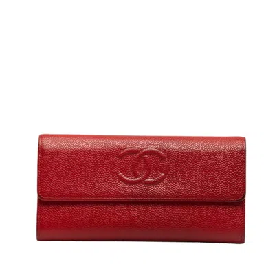Pre-owned Chanel Leather Wallet () In Red