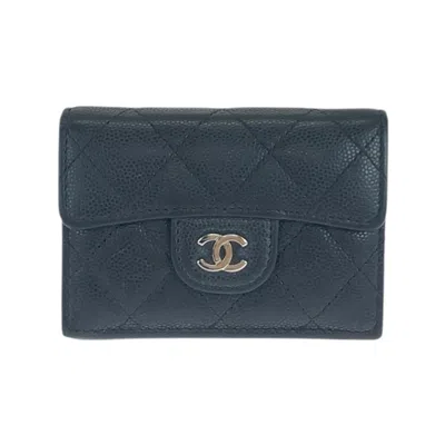 Pre-owned Chanel Leather Wallet (tri-fold) () In Black