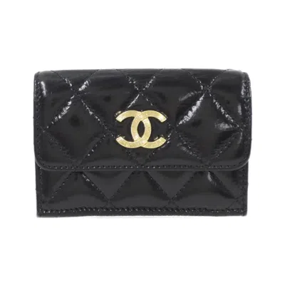 Pre-owned Chanel Leather Wallet (tri-fold) () In Black