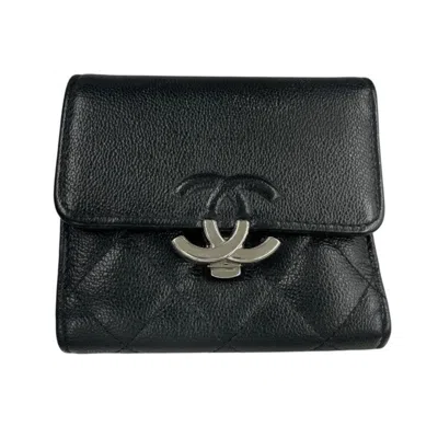 Pre-owned Chanel Leather Wallet (tri-fold) () In Black