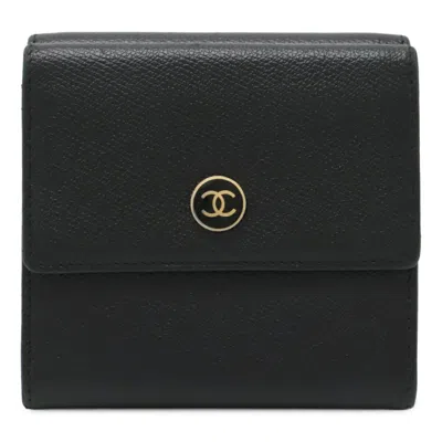 Pre-owned Chanel Leather Wallet (tri-fold) () In Black