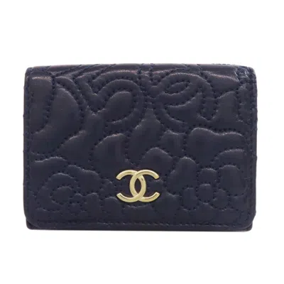 Pre-owned Chanel Leather Wallet (tri-fold) () In Blue