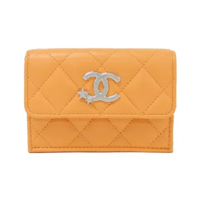 Pre-owned Chanel Leather Wallet (tri-fold) () In Orange