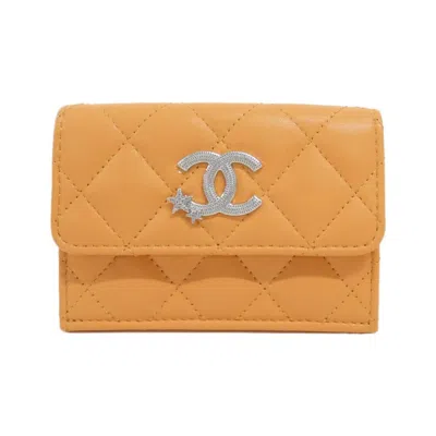 Pre-owned Chanel Leather Wallet (tri-fold) () In Orange