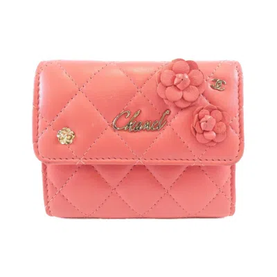Pre-owned Chanel Leather Wallet (tri-fold) () In Pink