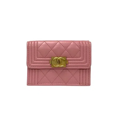 Pre-owned Chanel Leather Wallet (tri-fold) () In Pink