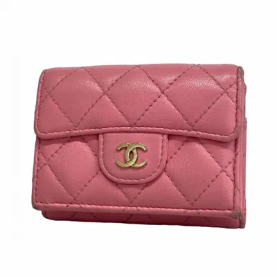 Pre-owned Chanel Leather Wallet (tri-fold) () In Pink