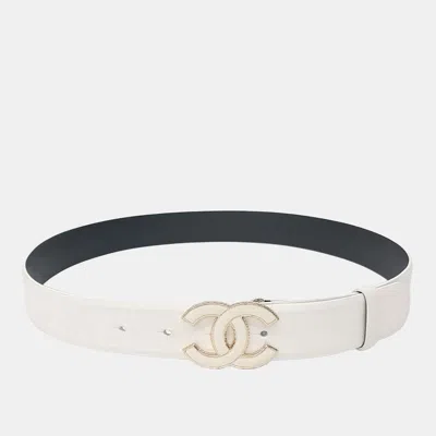 Pre-owned Chanel Leather White Logo Belt