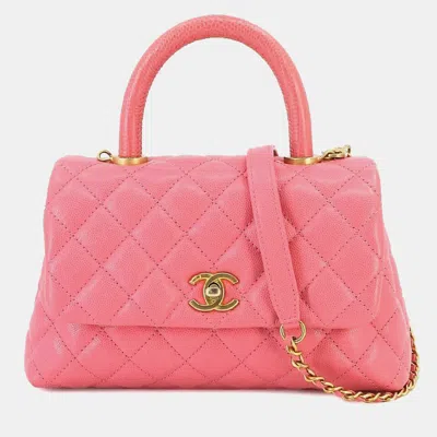 Pre-owned Chanel Leather Xs Coco Handle Top Handle Bags In Pink