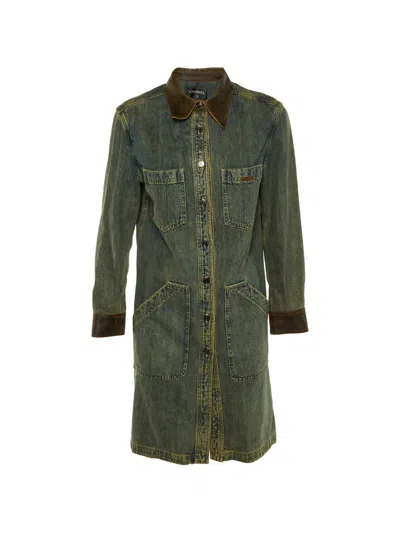 Pre-owned Chanel Leather-collar Denim Coat In Blue