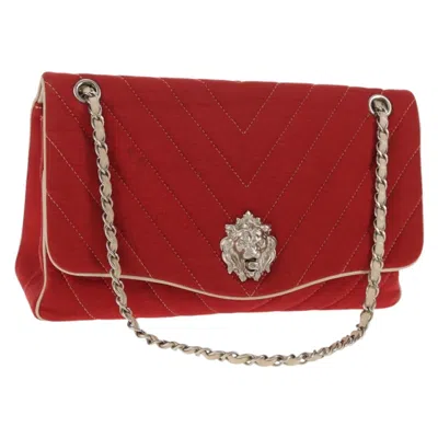 Pre-owned Chanel Leo Lion Flap Bag Chevron Jersey Cotton Shoulder Bag Bag () In Red