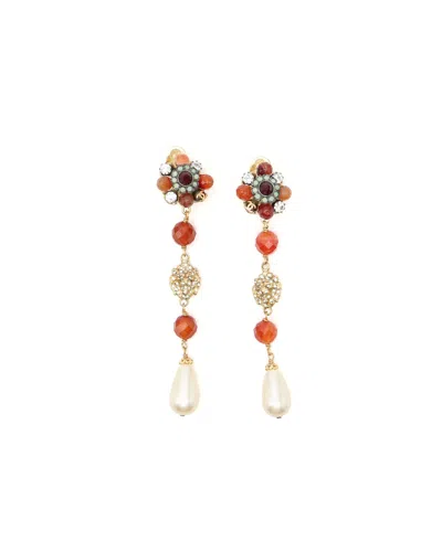 Pre-owned Chanel Leon Rhinestone Dangling Clip-on Earrings In Multi