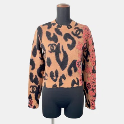 Pre-owned Chanel Leopard Knit Sweater Size 36 Brown/black/pink