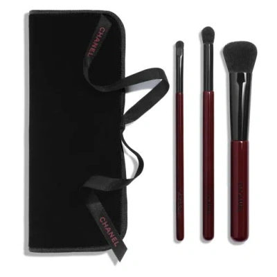 Chanel Les Pinceaux Rouge Noir Collection Of 3 Professional Makeup Brushes