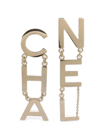 Pre-owned Chanel Letter Drop Earrings In Gold