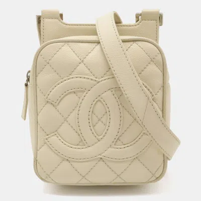 Pre-owned Chanel Light Beige Caviar Skin Leather Matelasse Coco Mark Pochette Bag