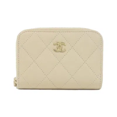 Pre-owned Chanel Light Beige Grained Calfskin Coin Purse/coin Case () In Sand