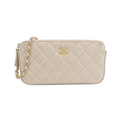 Pre-owned Chanel Light Beige Leather Chain/shoulder Wallet ()