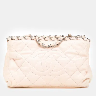 Pre-owned Chanel Light Beige Mini Quilted Lambskin Chain Me Tote
