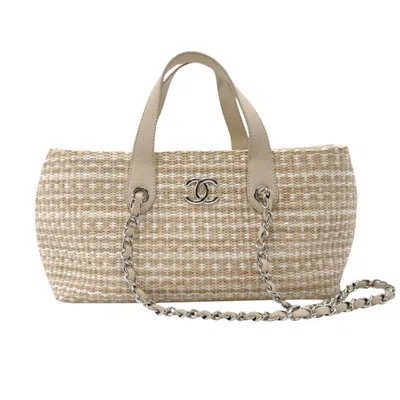 Pre-owned Chanel Light Beige Raffia Leather Handbag Shoulder Bag ()