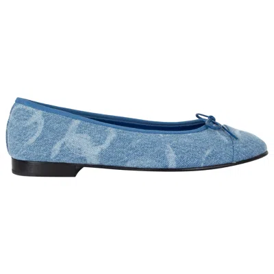 Pre-owned Chanel Light Blue 23b Cc Printed Denim Ballet Flats Shoes 38.5 Fit 38