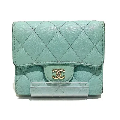 Pre-owned Chanel Light Blue Caviar Leather Wallet (tri-fold) ()