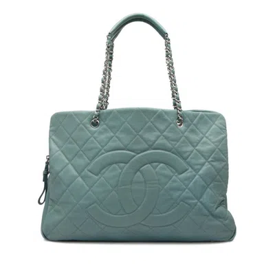 Pre-owned Chanel Light Blue Grained Calfskin Tote Bag ()