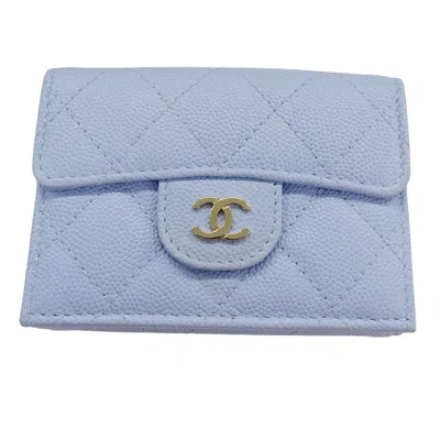 Pre-owned Chanel Light Blue Grained Calfskin Wallet (tri-fold) ()