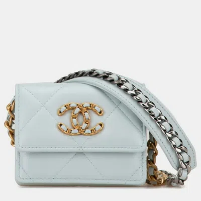 Pre-owned Chanel Light Blue Lambskin Matelasse 19 Coco Mark Chain Wallet