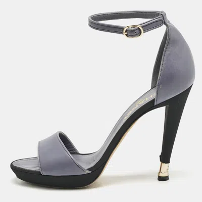 Pre-owned Chanel Light Blue Leather Cc Ankle Strap Sandals Size 40