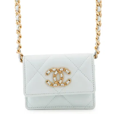 Pre-owned Chanel Light Blue Leather Chain/shoulder Wallet ()