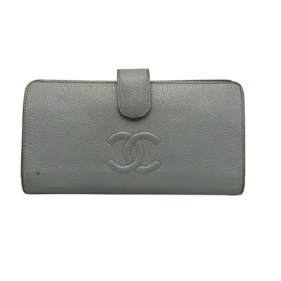 Pre-owned Chanel Light Blue Leather Long Wallet (bi-fold) ()