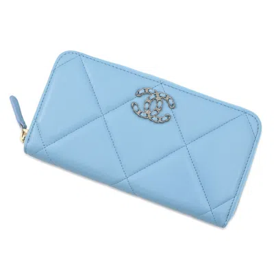 Pre-owned Chanel Light Blue Leather Long Wallet (bi-fold) ()