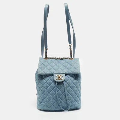Pre-owned Chanel Light Blue Quilted Denim Small Urban Spirit Backpack