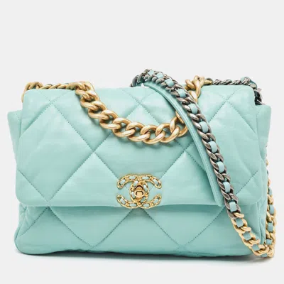 Pre-owned Chanel Light Blue Quilted Leather Large 19 Flap Bag