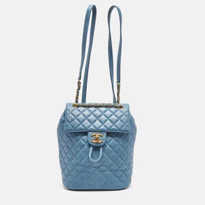 Pre-owned Chanel Light Blue Quilted Leather Small Urban Spirit Backpack