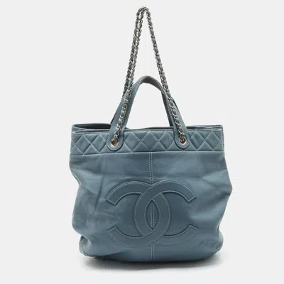 Pre-owned Chanel Light Blue Quilted Leather Trianon Tote