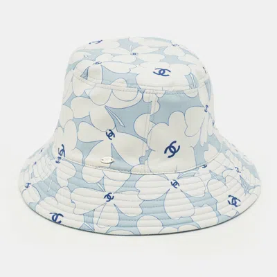 Pre-owned Chanel Light Blue/printed Denim & Cotton Reversible Bucket Hat (56cm)