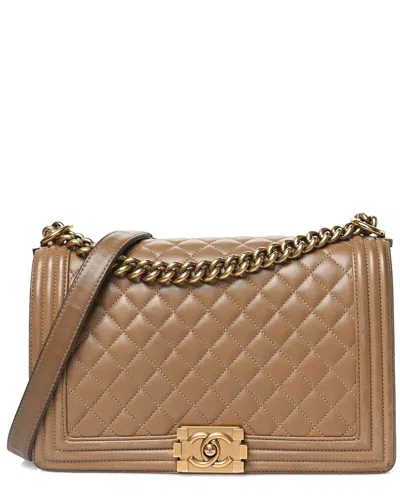 Pre-owned Chanel Light Brown Lambskin Quilted Leather New Medium Boy Flap (authentic  Pre-loved)