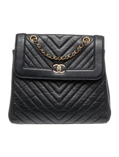 Pre-owned Chanel Light Chevron Backpack In Black