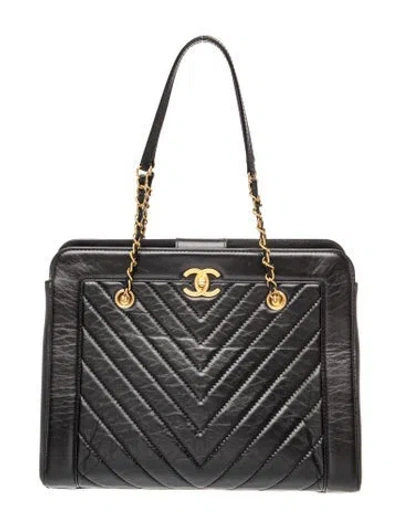 Pre-owned Chanel Light Chevron Tote In Black