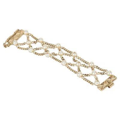 Pre-owned Chanel Light Gold Pearls Chain Bracelet In Multiple