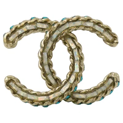 Pre-owned Chanel Light Gold Toned Jewelled Cc Logo Brooch, Spring 2017 In Multi