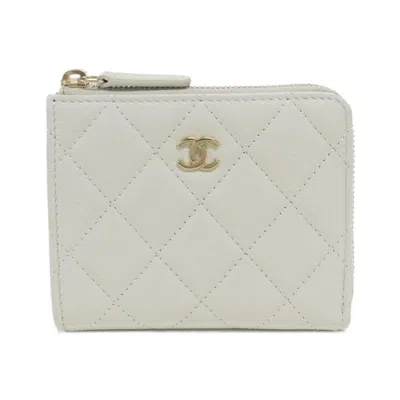 Pre-owned Chanel Light Gray Grained Calfskin Wallet (bi-fold) ()